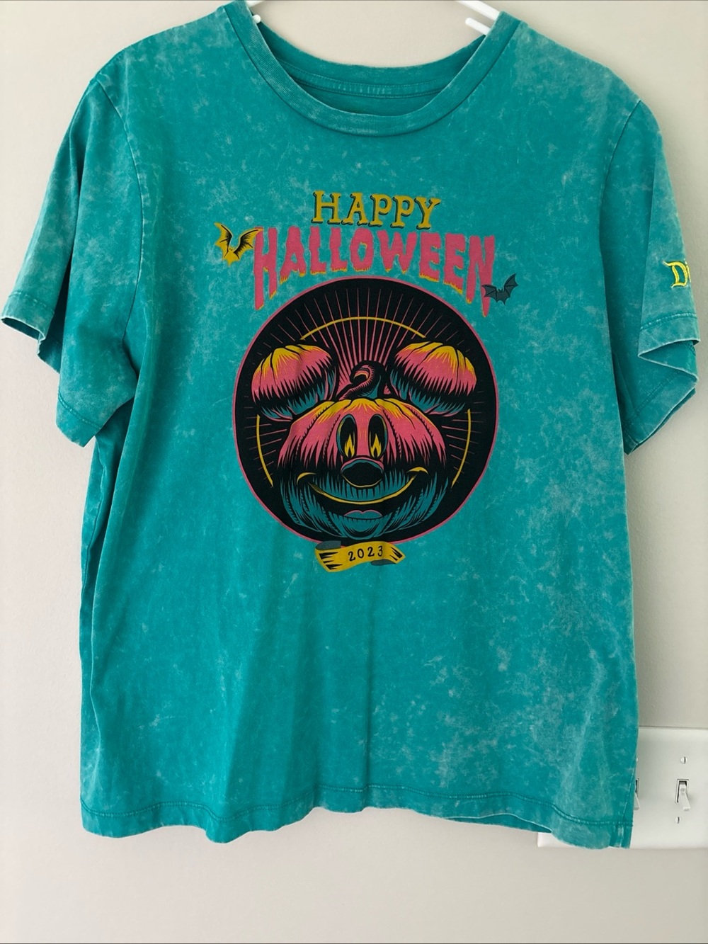 Disney Teal Short-Sleeve Halloween Graphic Tee with Pink & Yellow Accents
